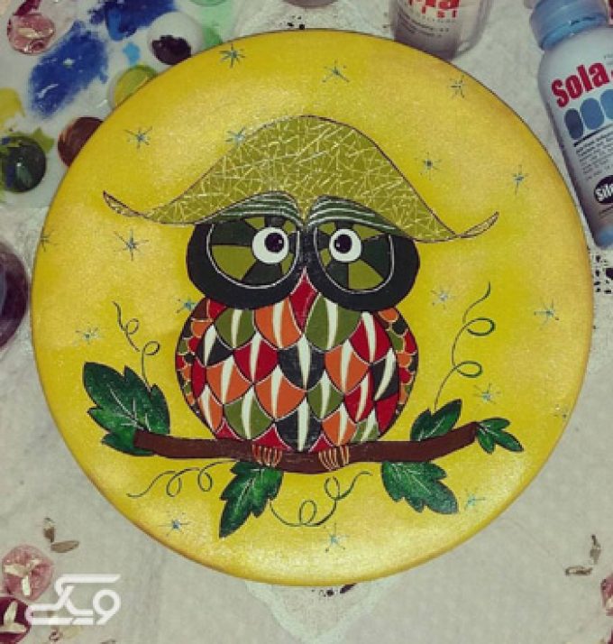 بشقاب سفالی با طرح جغد 