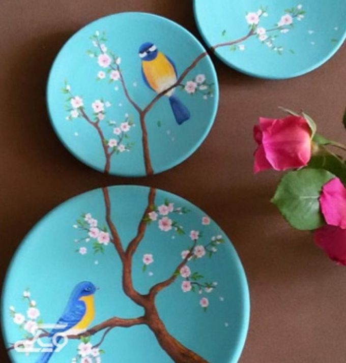 کار ترکیبی بشقاب سفالی 